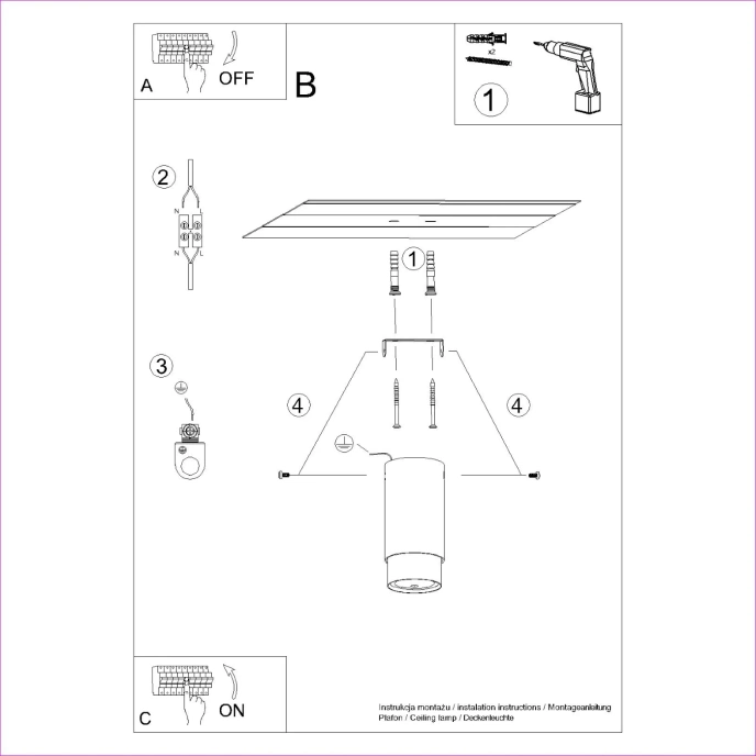 Taklampa NERO 12,5 svart/guld
