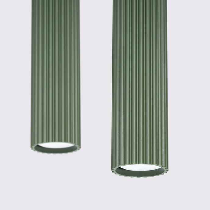 KARBON 2 pendellampor olivgrön + 2x LED-lampa GU-10 3000K varm 7W 510lm