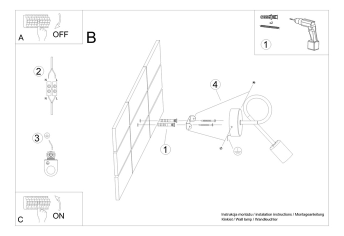 Vägglampa SUPEŁ svart + 1X LED-glödlampa E27 3000K 7W 760lm