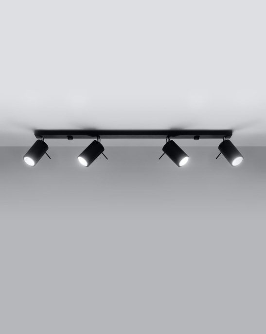 Plafond RING 4L svart + 4x LED-lampa GU-10 3000K varm 7W 620lm