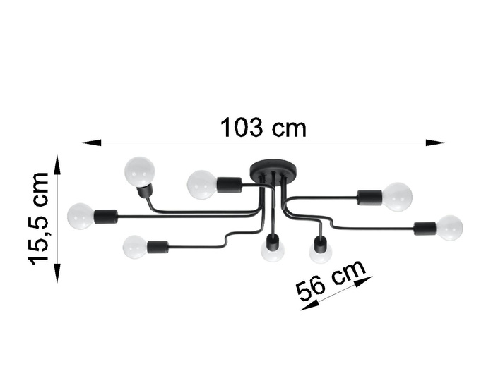 Ljuskrona VECTOR 8 svart + 8X LED-lampa E27 3000K 7W 760lm