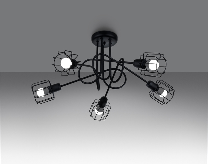 Ljuskrona BELUCI 5S svart + 5x LED-lampa E14 3000K varm 7,5W 620lm