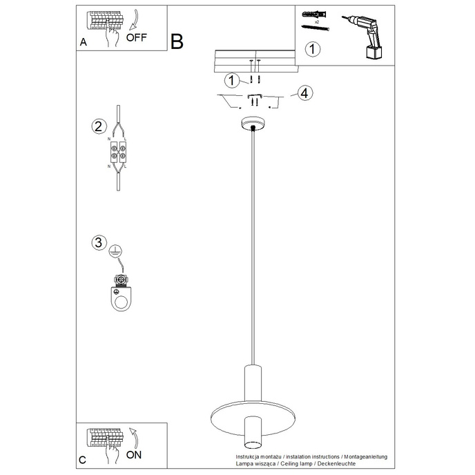 Taklampa PELTA 1 svart/gul