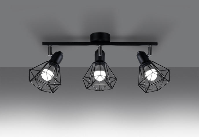 Plafond ARTEMIS 3 svart + 3x LED-lampa E14 3000K varm 7,5W 620lm