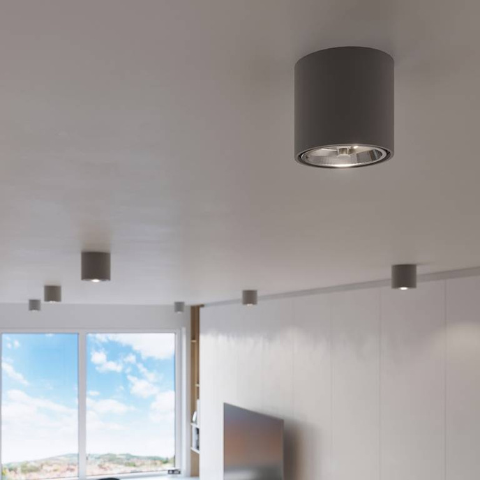 Plafond TIUBE grå + 1x LED-lampa GU10 AR111 3000K varm 12W 800lm