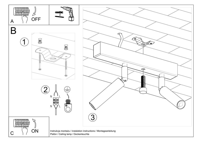 Plafond EYETECH 2 svart + 2x LED-lampa G9 3000K varm 4,5W 510lm