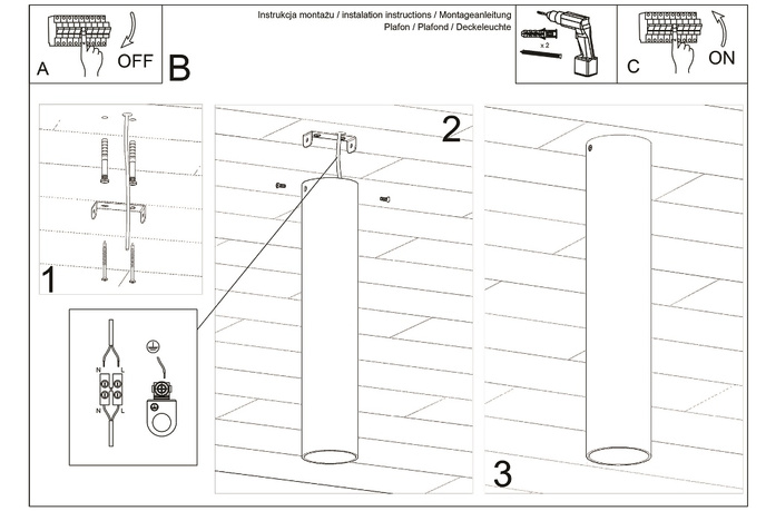 Plafond LAGOS 30 svart + 1x LED-lampa GU-10 4000K Cold 7W 630lm