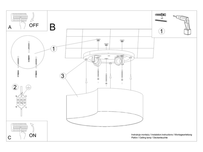 Plafond CIRCLE 1 vit + 2x LED-lampa E27 4000K Kall 7,5W 650lm