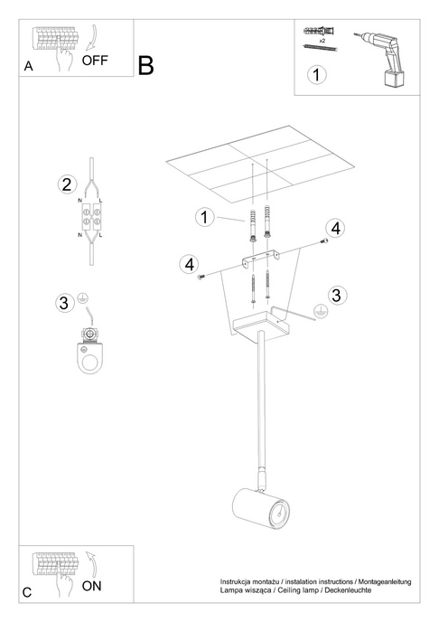 Plafond NORANO svart + 1x LED-lampa GU-10 4000K Cold 7W 630lm
