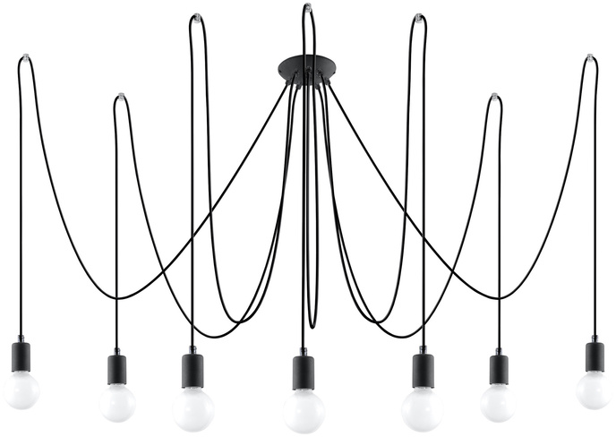 Pendellampa EDISON 7 svart + 7x LED-lampa E27 4000K Cold 7,5W 650lm