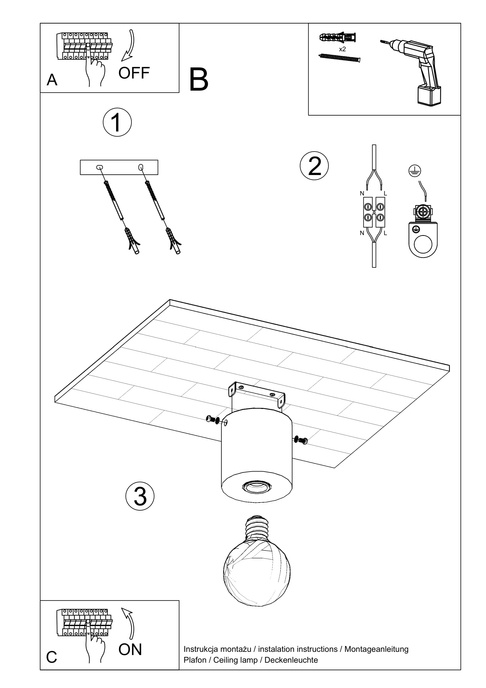 Plafond SALGADO betong + 1x LED-lampa E27 3000K varm 7,5W 620lm