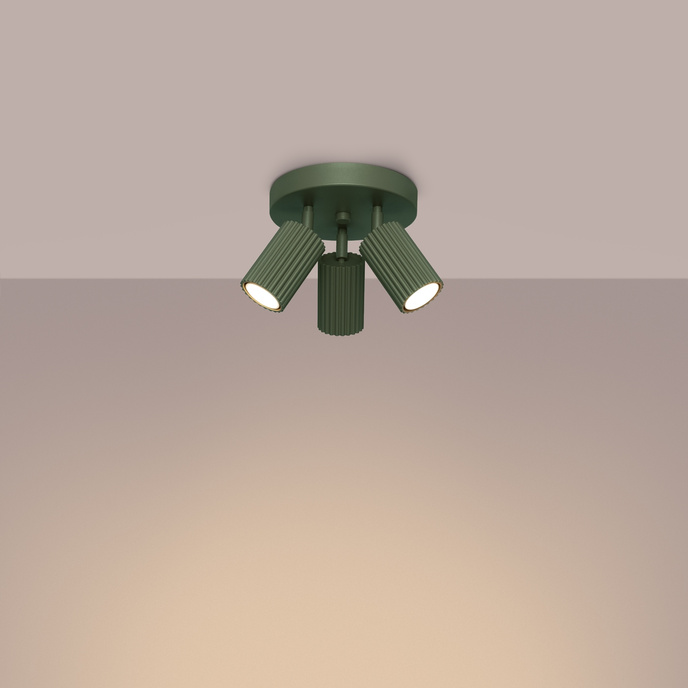 Plafond KARBON 3P olivgrön + 3x LED-lampa GU-10 4000K Kall 7W 530lm