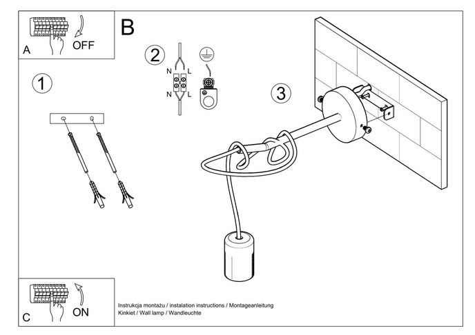 Vägglampa EDISON svart + 1x LED-lampa E27 4000K Cold 7,5W 650lm