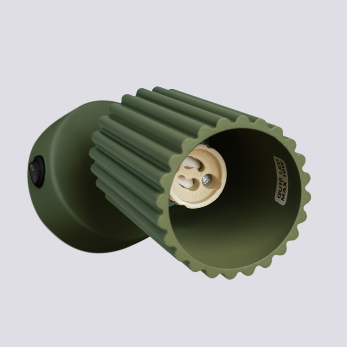 Vägglampa KARBON olivgrön med strömbrytare + 1x LED-lampa GU-10 3000K varm 7W 510lm