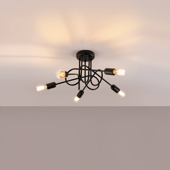 Ljuskrona SUPEŁ 5 svart + 5X LED-lampa E27 3000K 7W 760lm