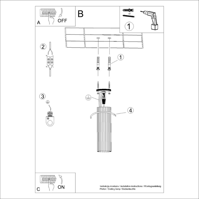 Plafond KARBON 20 vit + 1x LED-lampa GU-10 4000K Kall 7W 530lm