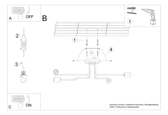 Ljuskrona VECTOR 4 svart + 4X LED-lampa E27 3000K 7W 760lm