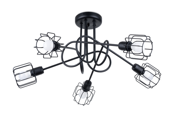 Ljuskrona BELUCI 5S svart + 5x LED-lampa E14 3000K varm 7,5W 620lm