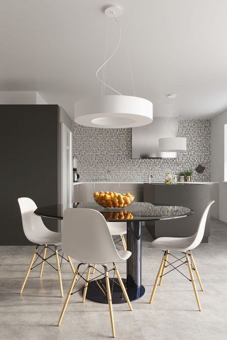 Ljuskrona SATURNO SLIM 90 vit + 8x LED-lampa E27 4000K Kall 7,5W 650lm