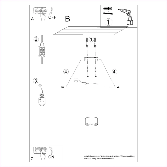 Taklampa NERO 22,5 svart/krom