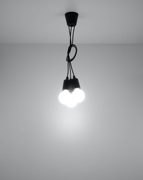 DIEGO 3 pendellampa svart + 3x LED-lampa E27 3000K varm 7,5W 620lm
