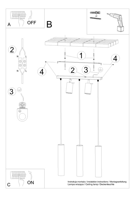 Pendellampa RING 3 svart + 5x LED-lampa GU-10 4000K Cold 7W 630lm