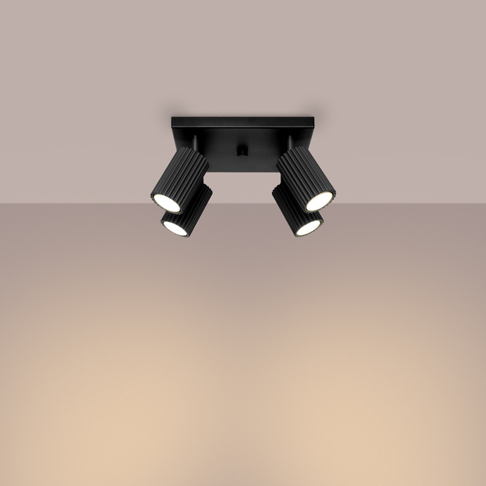 Plafond KARBON 4 svart + 4x LED-lampa GU-10 3000K varm 7W 510lm