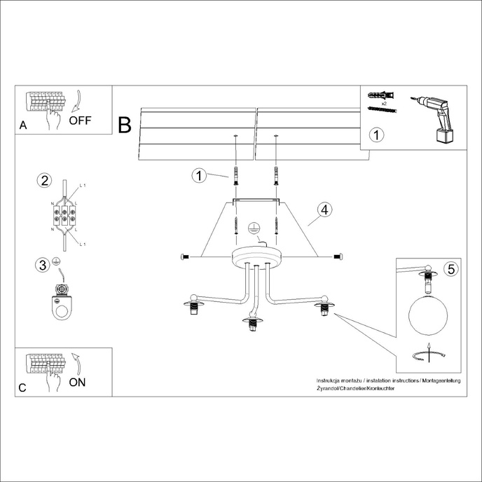 Ljuskrona ASTRAL 3 vit + 3x LED-lampa G9 4000K kall 4,5W 460lm