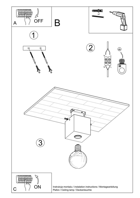 Plafond ARIZ betong + 1x LED-lampa E27 3000K varm 7,5W 620lm