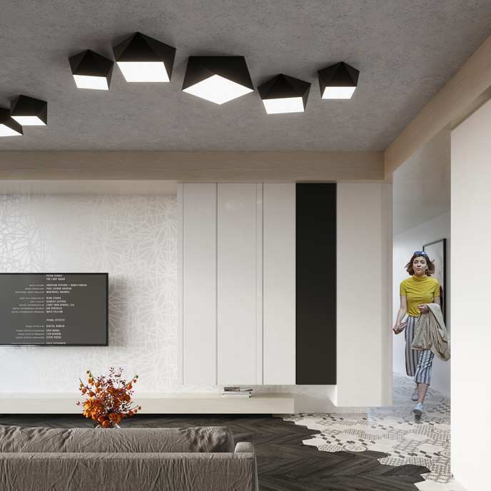 Plafond HEXA 45 BLACK + 3x LED-lampa E27 3000K varm 7,5W 620lm