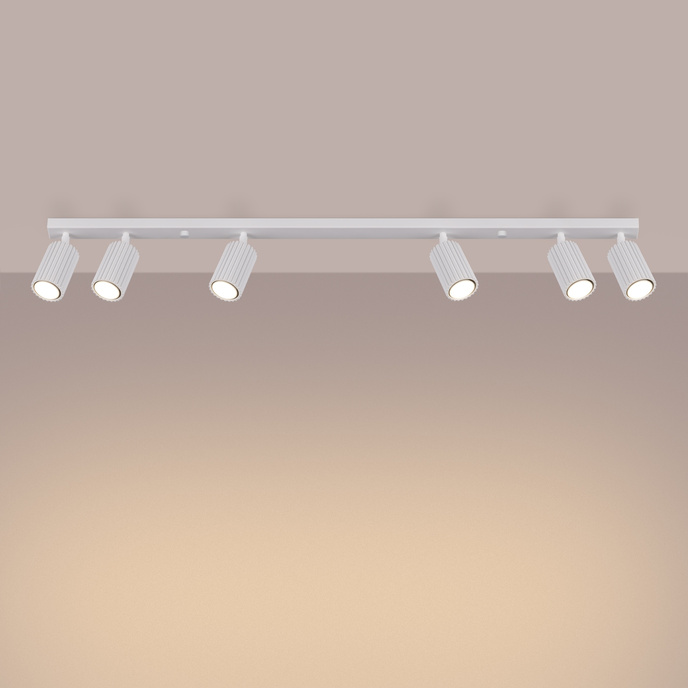 Plafond KARBON 6L vit + 6x LED-lampa GU-10 4000K kall 7W 530lm