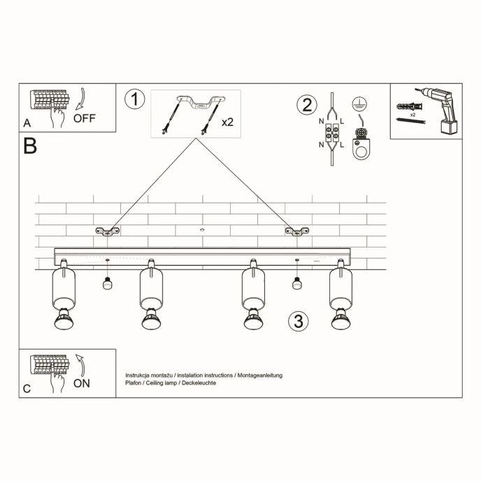 Taklampa RING 4L svart