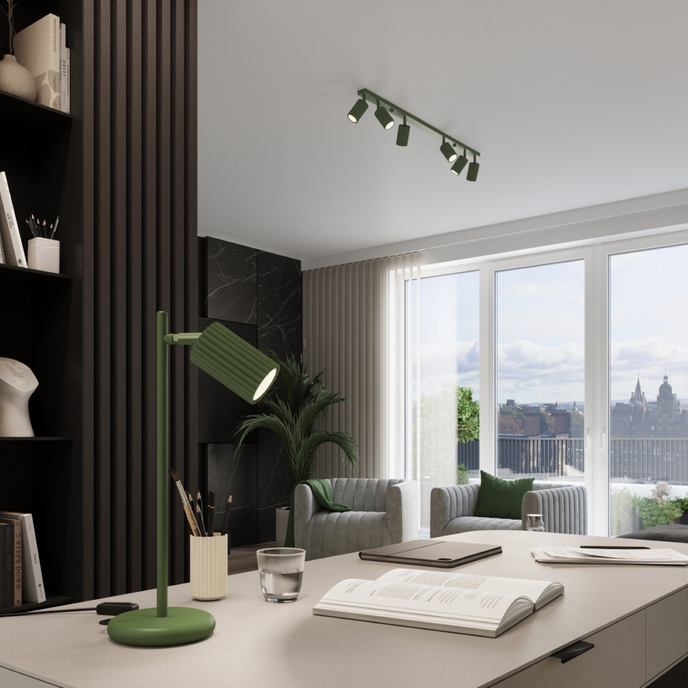 Plafond KARBON 4L olivgrön + 4x LED-lampa GU-10 4000K Kall 7W 530lm