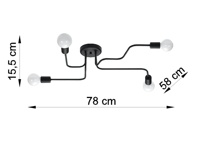 Ljuskrona VECTOR 4 svart + 4x LED-lampa E27 4000K Kall 7,5W 650lm