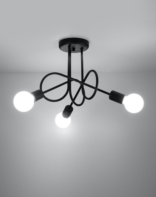 Ljuskrona SUPEŁ 3 svart + 3x LED-lampa E27 4000K kall 7,5W 650lm