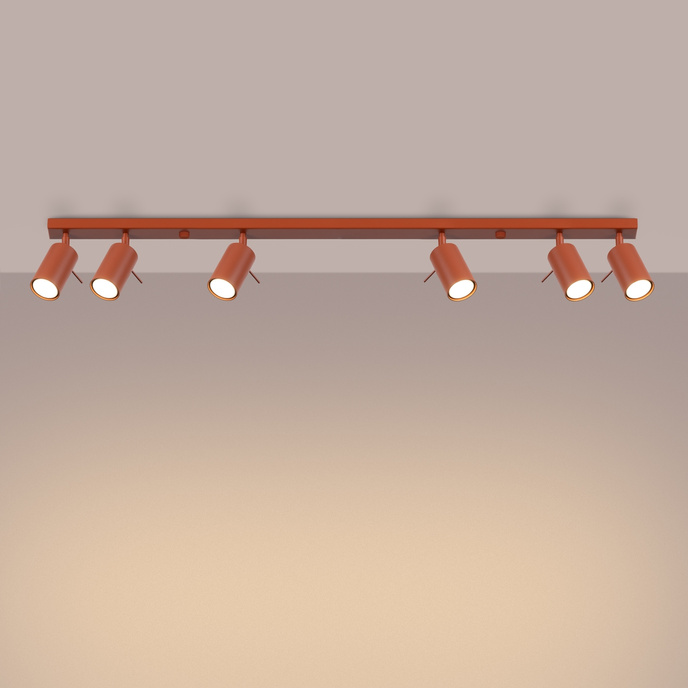 Plafond RING 6L ockraröd + 6x LED-lampa GU-10 3000K varm 7W 510lm