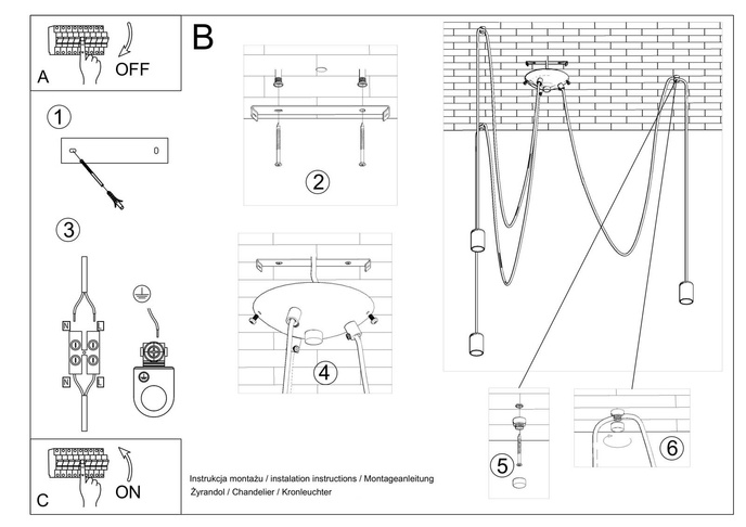 EDISON 3 pendellampor svart + 3x LED-lampa E27 3000K varm 7,5W 620lm