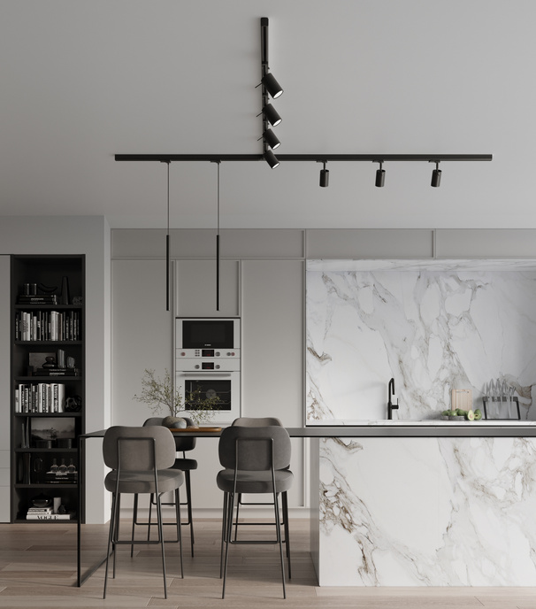 Taklampa/pendel, 9 spotlights, 3-fas strömskenor, RING/PASTELO