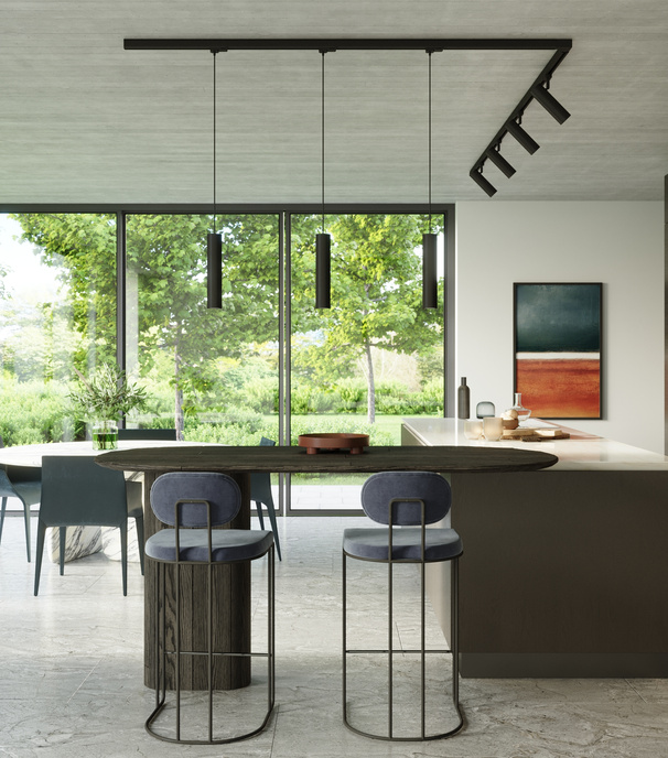 Tak-/pendelbelysning, 7 spotlights, 3-fas strömskenesystem, DIREZIONE/LAGOS, LED 49W 3000K