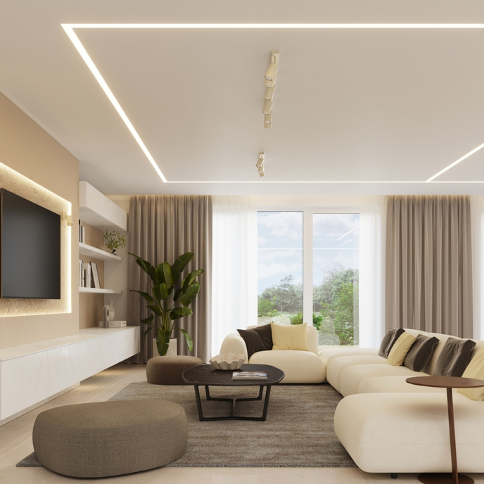 Plafond RING 3P beige + 3x LED-lampa GU-10 4000K Kall 7W 530lm