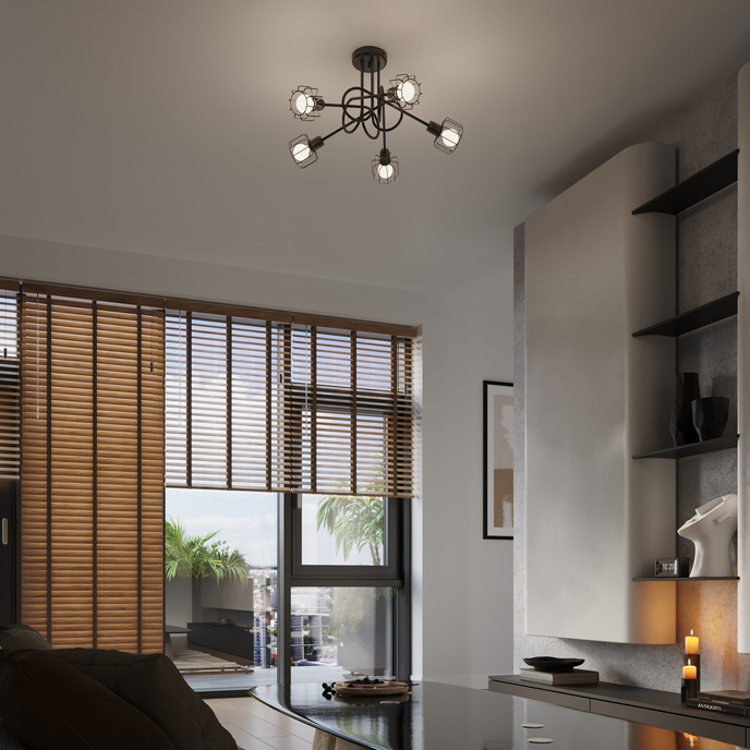 Ljuskrona BELUCI 5S svart + 5x LED-lampa E14 4000K Kall 7,5W 680lm