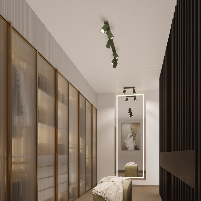 Plafond KARBON 20 olivgrön + 1x LED-lampa GU-10 4000K Kall 7W 530lm