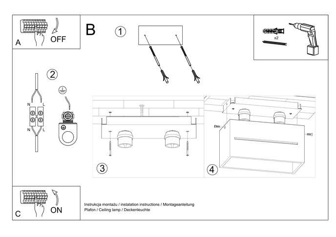 Plafond LOBO MAXI svart + 2x LED-lampa G9 3000K varm 4,5W 510lm