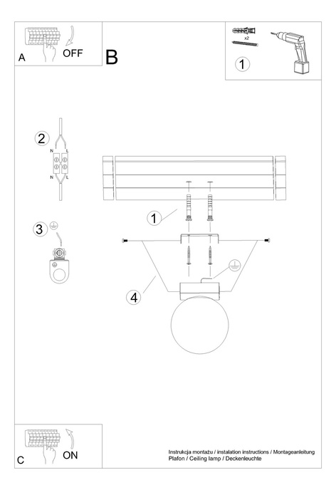Plafond YOLI 1 svart + 1x LED-lampa G9 3000K varm 4,5W 450lm