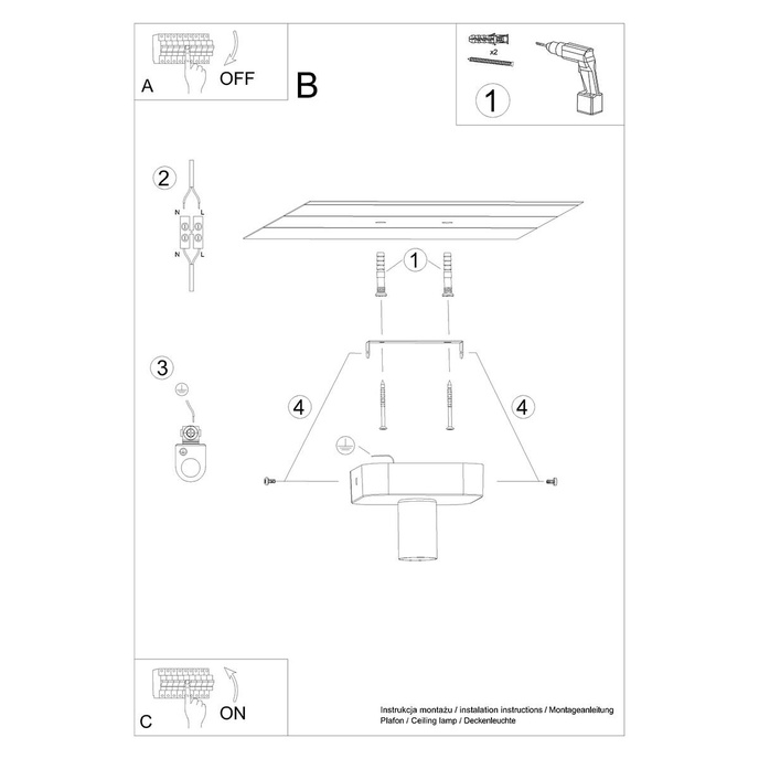 Plafond TAVO 1 + 1x LED-lampa E27 3000K 7W 760lm