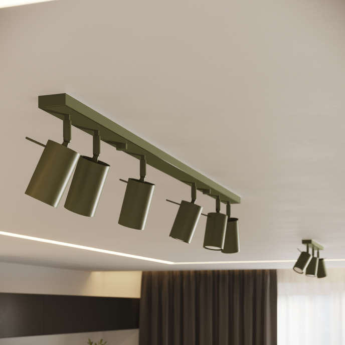 Plafond RING 4L olivgrön + 4x LED-lampa GU-10 4000K Kall 7W 530lm