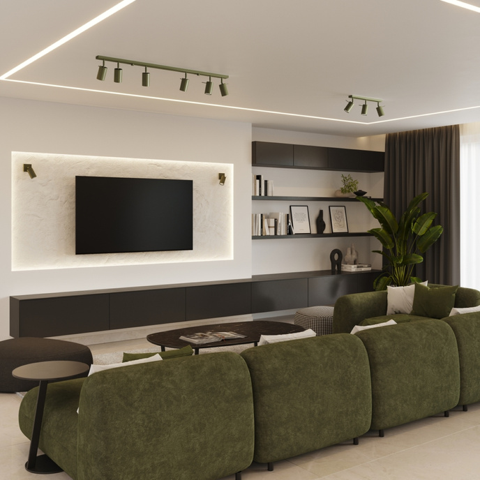 Plafond RING 6L olivgrön + 6x LED-lampa GU-10 3000K varm 7W 510lm