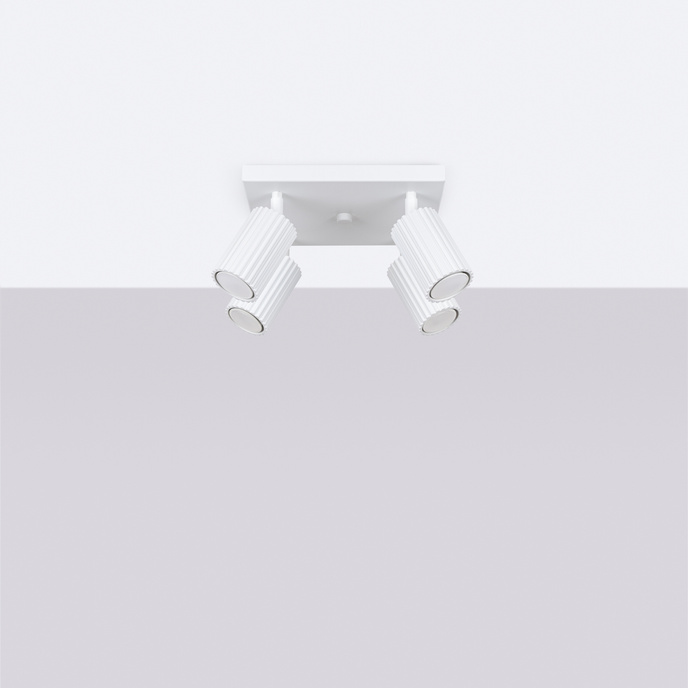 Plafond KARBON 4 vit + 4x LED-lampa GU-10 4000K Kall 7W 530lm