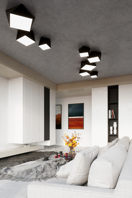 Plafond HEXA 45 BLACK + 3x LED-lampa E27 3000K varm 7,5W 620lm