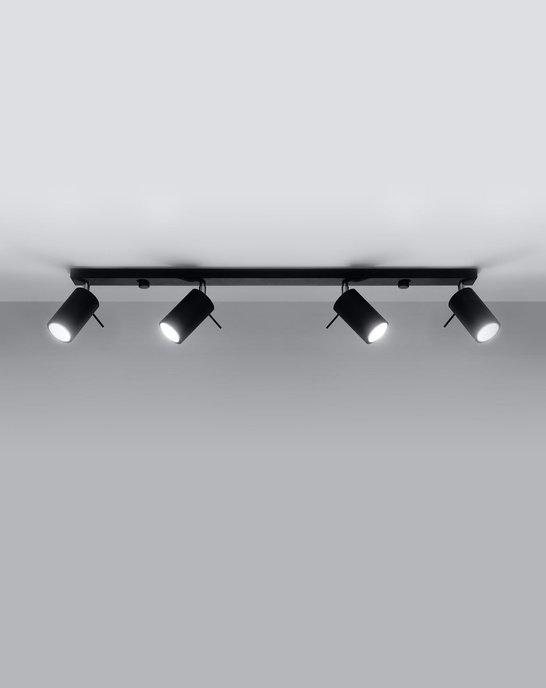 Plafond RING 4L svart + 4x LED-lampa GU-10 3000K varm 7W 620lm